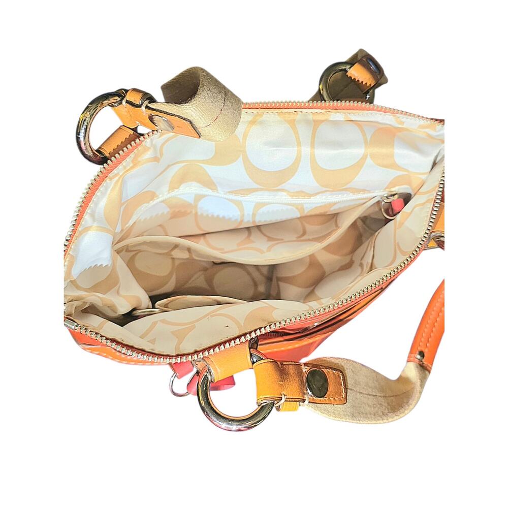 EUC Vintage Y2K Coach Hamptons Orange Satin Nylon Tote Bag Leather Trim Shoulder - Picture 5 of 9